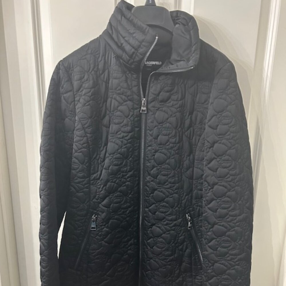 Karl Lagerfeld Women's Lightweight Long Puffer Jacket NWT Black Size Small